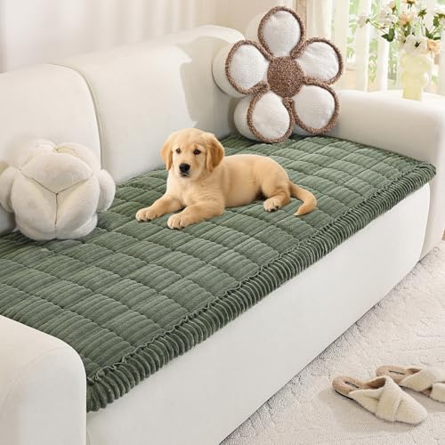 Royhom Pet Sofa Cover Washable, Soft Thick Sofa Cover 2 3 4 Seater, Couch Protector for Dogs, Settee Covers Furniture Slipcovers (Green, 70x150cm)