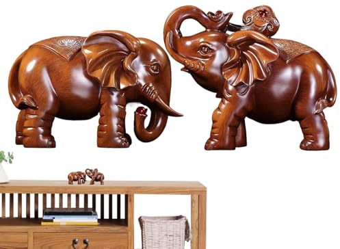 Genérico Decoración de Elefante de Madera,Figura Animal Tallada A Mano | 1 Par Escultura Artesanal Rústica Artística para Sala de Estar Dormitorio Mostrador Estante Escritorio Mesa Estantería