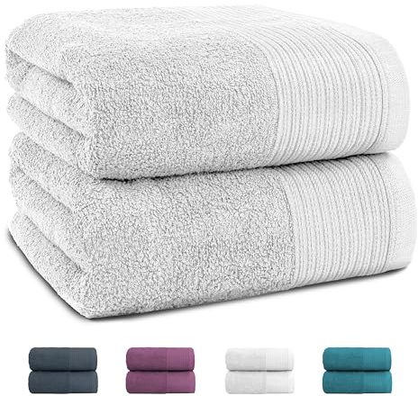 Montafox Juego de 2 Toallas de Ducha 100% Algodón 180 x 90 cm Grande Baño Playa Sauna Suave Altamente Absorbentes Secado Rápido, Color:Blanco, Unidad de empaque:Set de 2