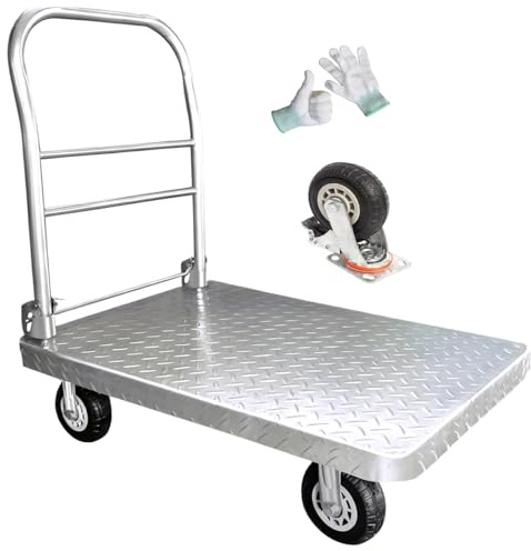 Schwerlast Plattformwagen 400 kg, Stahl Transportwagen mit 360°-Schwenkrädern (15 cm) Klappbar Handwagen,90 x 60 cm Flachbett ideal für Lager, Werkstatt, Gastronomie