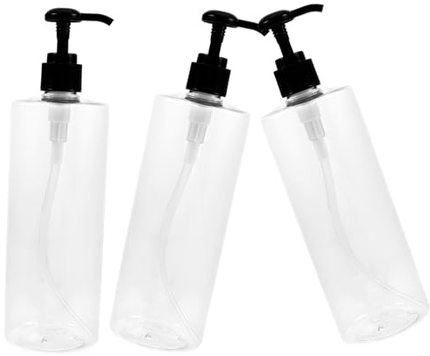 GALPADA 3PCS Transparent Round Shoulder Pump Bottles Refillable Empty Shower Gel Containers with Black Press Heads for Home Bathroom Hand Soap Lotion Dispenser