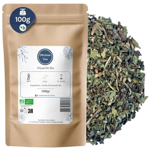 Feuilles de Pissenlit Bio en Vrac - Herboristerie et Tisane Digestive - Taraxacum Grpe Officinale - Agriculture Biologique - Fabrication Française - Sachet 100g (50 Tasses)