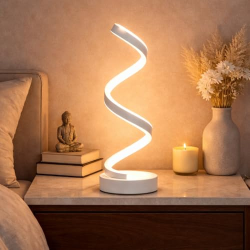 Arcadia Lampada da Comodino LED - Luce Notturna Dimmerabile Bianco Freddo, Naturale e Caldo - Design a Spirale Moderno 3200 Lumen - Abat-jour per Camera da Letto, Scrivania e Salotto (2 x Bianco)