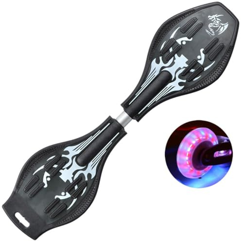 Sumeber Waveboard per Bambini Street Surf Caster Torsion Skateboard a Doppio Deck Casterboard per Wave/Surf Waveboard/Castor Board con Ruote Luminose per Bambini/Adolescenti (Black Dragon)