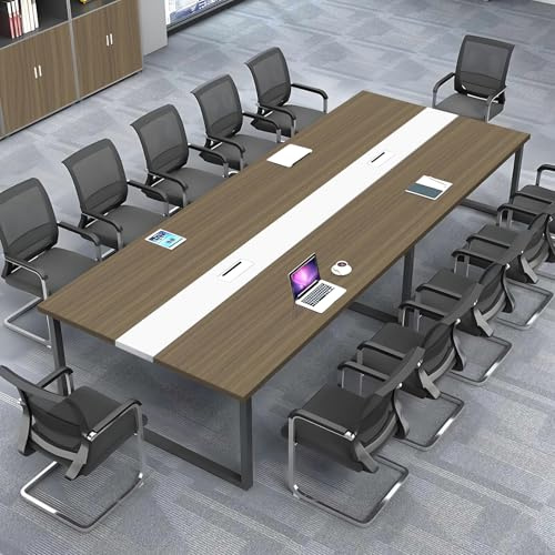 Moderner Konferenztisch - Grande Meeting-Schreibtisch mit Kabelmanagement, stabiles Metallgestell, schwarz-weiß, rechteckiges Design für 8-12 Personen (Stühle nicht im Lieferumfang enthalten)