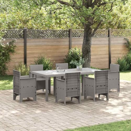 QZZCED Rechteckiger Gartentisch, hellgrau, 200 x 100 x 73 cm aus synthetischem Polyrattan mit Stahlgestell, Esstisch für 6 Personen, wetterfest