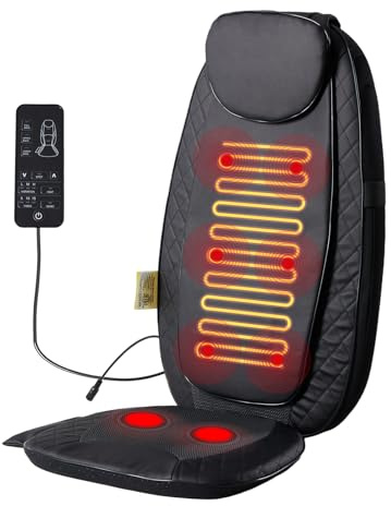 NEWBULIG Massage Chair Pad with Heat, Back Massager Seat Cushion with 4 Kneading Nodes & 3-Level Vibration, Shiatsu Chair Massager for Office Home Use