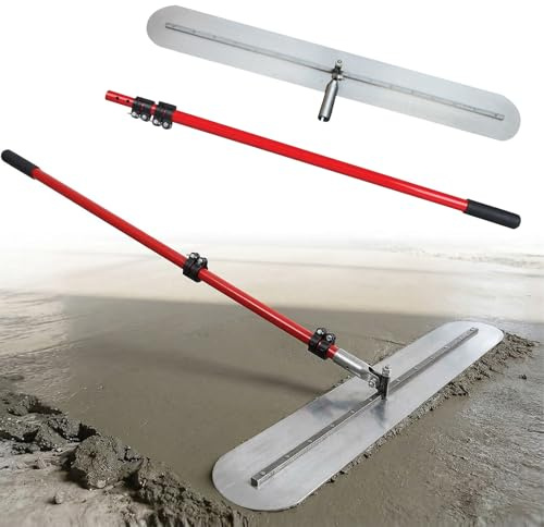 Bull Float Concrete Float, Bull Float Concrete Tool with 100x12.5cmx1.2mm Round-Head Trowel, 1.7-3M Adjustable Telescopic Pole Manganese Steel Concrete Float Cement Tool for Concrete Finishing