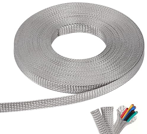 NBEADS Guaina per Cavi Intrecciata In Acciaio Inox Da 10m, Rete Metallico di Messa A Terra Piatta Intrecciata In Acciaio Inossidabile Stagnato, Larga 10mm ., Guaina di Schermatura Flessibile per Cavi