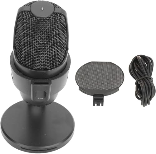 USB Condenser Microphone with RGB Light, Cardioid PC Gaming Mic for Studio Recording Live Streaming, Plug and Play USB Mic Compatible with Android (Black) Clever design