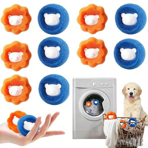 10 Pieces Lint Balls for Washing Machine, Hair Catcher for Laundry, Reusable Laundry Lint Catcher, Reusable Anti-Pet Hair Remover for Washing Machine And Dryer (Blue + Orange) ﻿