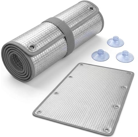 Heat Reflective Window Film, Reusable Double-Sided Aluminium Foil Insulation Cover, Sun Protection Blackout Blind with Suction Cups for Conservatory and Home(Gray,50x50cm)