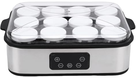 Spacnana Yogurtiera Elettrica con 12 Vasetti in Vetro, Controllo Automatico della Temperatura, Timer 0-48 Ore, Design in Acciaio Inossidabile per Yogurt Greco Fatto in Casa, Diete (Spina europea 220