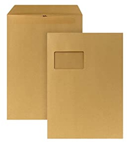 POSTHORN Versandtaschen C4 (250 Stück), 90g/m² - 324x229 mm - Umschläge A4 | selbstklebende Versandtaschen mit Fenster - braun - für die tägliche Korrespondenz