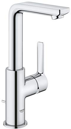 GROHE Lineare, Waschtischarmatur, wassersparend (Wasserhahn für das Bad, mit Zugstangen-Ablauf, 25cm hoch, Badarmatur mit langlebiger Oberfläche, einfache Installation am Waschbecken), chrom, 23296001