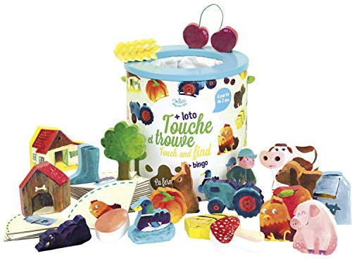 VILAC - Touche and Finding spel The Farm - 21 stycken - träleksak med taktil igenkänning - flerfärgad - rolig - utveckling känsla för beröring - presentidé - Från 2 år, 2410