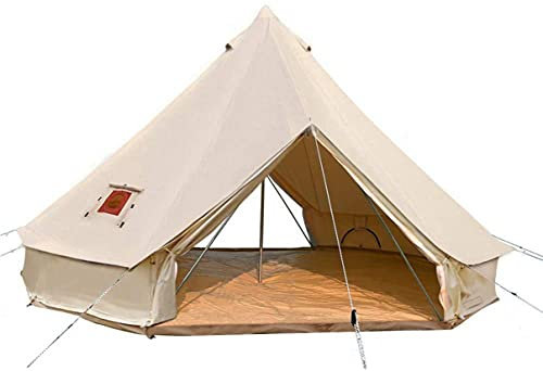 Sport Tent 4-Jahreszeiten Camping Zelte Baumwolle Wasserdicht Familienzelt Tipi Indianerzelt Teepee Glockenzelt mit 2 Türen/Doppeltüren, 4 M, Mit Ofenloch