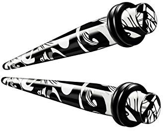 KJM FASHION 2 Stk 6 mm 2 g Taper Sammlung gerade mit schwarzen O-Ringen Earplugs Dehnungsstab Ohr Taper Lang Flesh Ohrringe Expander Piercing Schmuck 5297
