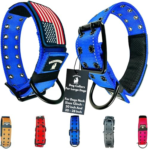 Dog Collars for Large Dogs - 2 inch Wide Dog Collar for Large Dogs Personalized Dog Collar with Metal Buckle American Flag Patch Name Plate Padded Dog Collar for Extra Large Dogs Male Female K9