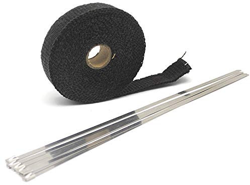 FMingNian Mn-Parts 1 Set 25 mm x 5/10/15 m Titan-Auspuff-Wärmedämmungsrolle für Motorrad-Fiberglas-Hitzeschutzband mit Edelstahlbändern (Größe : 5 m schwarz)