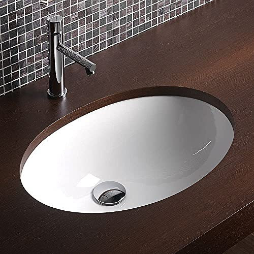 baanio Mahón - Lavabo Bajo Encimera Ovalado de Porcelana Blanca 54x34x16 cm | Con Rebosadero y Sin Orificio para Grifo | Diseño Atemporal y Acabado Brillante