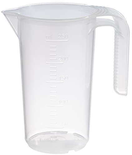 APS Taza medidora de 0,25 litros, diámetro de 7 x altura: 12 cm, vaso de plástico con escala exterior en relieve, mango abierto, clasificación en ml, apto para lavavajillas