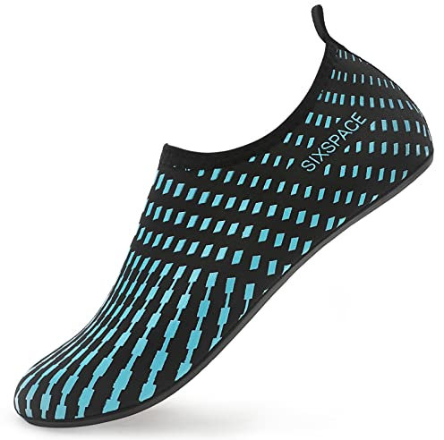 LUEDKA Wasserschuhe Herren Damen Badeschuhe Schnelltrocknend Schwimmschuhe Aquaschuhe Atmungsaktiv Tauchschuhe Slip on Strandschuhe (Blau,40 EU)