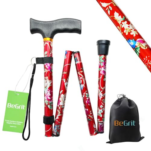 BeGrit Gehstock Klappbar für Damen Bunt Elegant Höhenverstellbar - Spazierstock mit Blumen, Krückstock - Geschenke für Mutter, Herren, Geburtstag, Thanksgiving, Neujahr