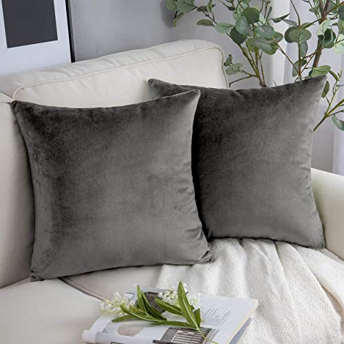 Yorkshire Bedding Cushion Covers 45 x 45 (Pack of 2) - Luxury Velvet Square Throw Pillow Cases - Decorative Soft Grey Cushion Cover for Sofa Couch Bedroom with Invisible Zipper, 18x18 Inches