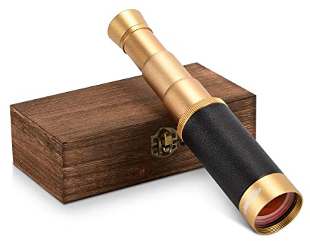 AOMEKIE 25X50 Piraten Monokular Einstellbar ED Kapitän Teleskop für Kinder Erwachsene Teleskop für Vogelbeobachtung und Landschaft mit Tasche und Holzkiste