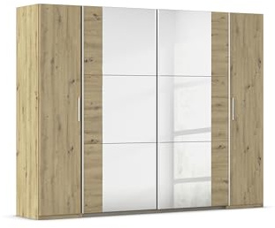 Rauch Möbel KRONACH, Dreh-Schweber, Farbe Eiche Artisan, Breite 268 cm | Schrank, Mehrzweckschrank, 8-türig, Spiegel, 2 Schubladen, Zubehör Basic, für Schlafzimmer, Kinderzimmer, Garderobe, Flur