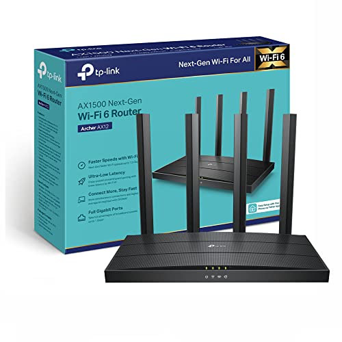 Enrutador inalámbrico de Doble Banda Gigabit Wi-Fi 6 AX1500 Mbps de próxima generación TP-Link, Seguridad WPA3, Ideal para Juegos Xbox/PS4/Steam y 4K, Plug and Play (Archer AX12)