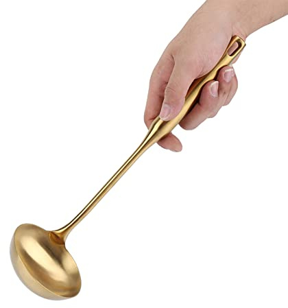 KIMISS Gold Suppe Schöpflöffel Schöpfkelle Edelstahl 04# (Gold) - 1 Stück, Kelle, Modisch, Stylisch, 38 cm x 9,2 cm, 216 g, für Küche, Spachtel, Turner, Kochen, Werkzeug