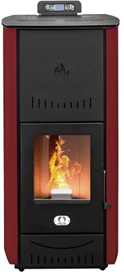 STUFE A PELLET ITALIA New York 22 Kw 5 Stelle - Stufa a Pellet Idro Produce Calore e Acqua Calda Efficienza 93% Scalda 140m² Certificata 5 Stelle Autonomia 22H Programmabile Garanzia 24 Mesi Rosso