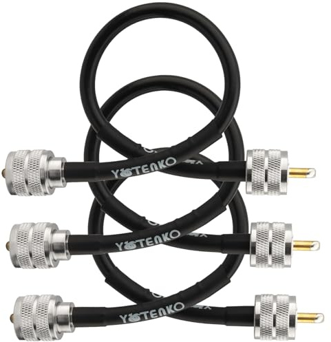 YOTENKO 12 inch RG8x Coaxial Cable, 3 Pack 1ft Jumper CB Coax Cable PL259 Male UHF Connector Low Loss 50 Ohm for CB HAM Radio, HF VHF Radio, Antenna Analyzer, SWR Meter