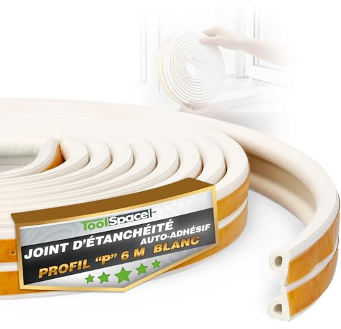 ToolSpace Türdichtung Selbstklebend Dichtungsband Dichtungsgummi Door Sealing Strip P Profil Weiß Gummidichtung für Fenster & Türen 6M Fensterdichtung Anti-Kollision Gummi Schaum Schaumstoffband