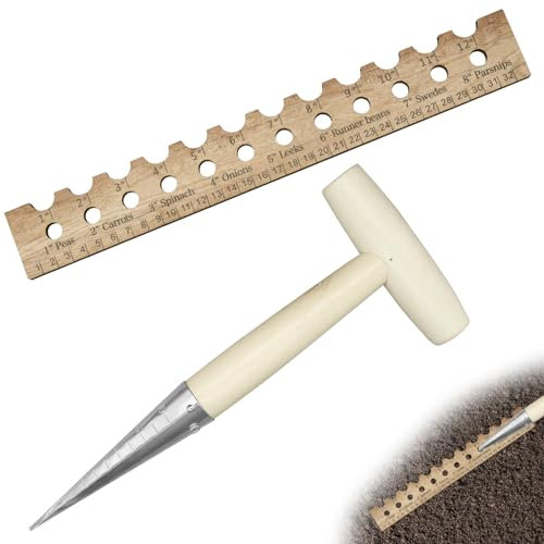Garden Seed Planter Tool Set with Wooden Spacer Ruler and Dibber for Precise Planting