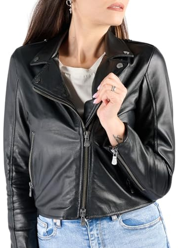 BARONE giubbotto pelle donna, giubbotto primaverile donna in vera pelle, giacca pelle donna Made in Italy giacca moto donna CHIODO BIS