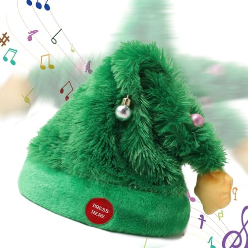 Gfilay Cappello di Natale Elettrico Oscillante Con Albero Che Balla in Peluche - Canta e Balla Cappello di Babbo Natale Interattivo Musicale per Adulti e Bambini