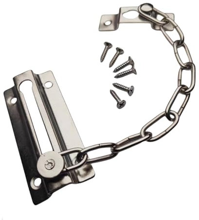 Stainless Steel Door Chain - 1 pack Chain Lock for Door,Security Door Lock Safety Chain,Safety Chain Lock for Front Door,for Home Apartment Hotel Bedroom, Silver(with 6 Screws)