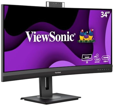 ViewSonic VG3457CV 34' UWQHD 21:9 Curved Video Conferencing Docking Monitor mit Windows Hello & Zoom®-zertifizierter Pop-up-Webcam