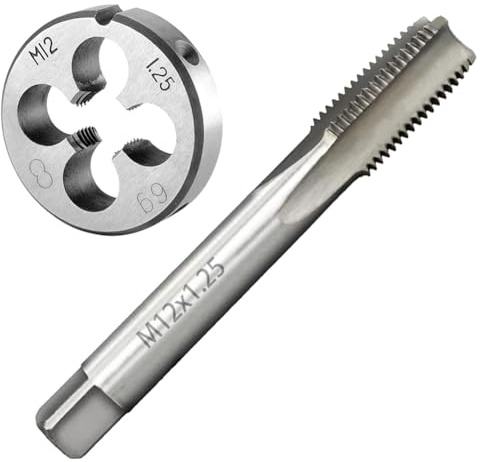Teocpai Jeu de Tarauds et Filières M12 x 1,25 mm Taraud à Vis avec Filetage Rond pour Réparation D'écrous, De Boulons