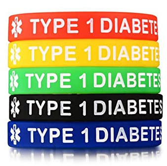 LUDAKE Silikon-ID-Armband, Typ 1/2, Diabetiker-Armband, Unisex, Herren, Damen, wasserdicht, 19,1 cm, 5 Stück