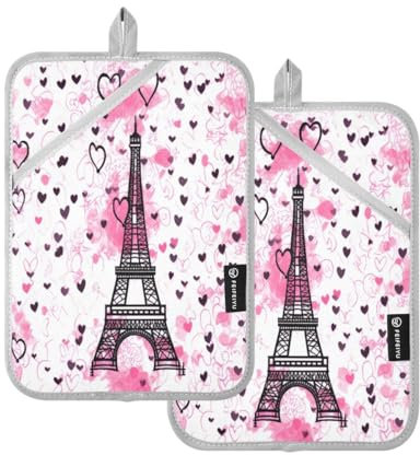 JUMBEAR Set di 2 presine a forma di cuore con tasca per cucina, resistenti al calore, presine, guanti da forno e sottopentola, per cottura al forno, 17,8 x 22,9 cm