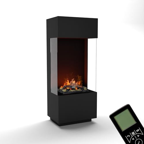 GLOW FIRE Wasserdampf Kamin OGF 1 (Standkamin) - Elektrokamin mit realistischen LED 3D-Flammen, Knistereffekt & Fernbedienung, 55x136x40 cm - Opti-Myst 400 Elektro Kamin mit Holz-Deko, Schwarz