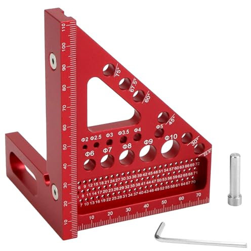 QWORK®Équerre Menuisier, 22.5-90° Règle de Mesure Multi-angle, Multifonctionnel Equerre Charpentier Aluminium, pour Charpentiers, Ingénieurs, Ouvriers du Bâtiment