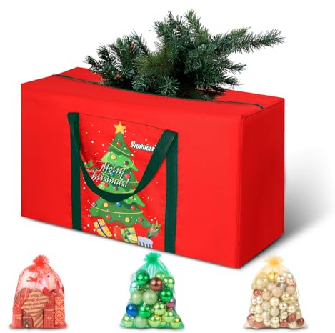 Christmas Tree Storage Bag 6FT 600d Oxford Fabric Small Christmas Tree Bag 4FT for Ornament Storage 100 X 45 X 28cm with 3 Christmas Decoration Storage Bag 30X40cm