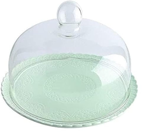 Tortenständer Tortenständer Drehteller Kuppel-Kuchenform, Heim-Glas-Dessert-Kuppel, Heimdekoration, Porzellanteller und Glasdeckel, Party-Obst-Brotteller(Green)