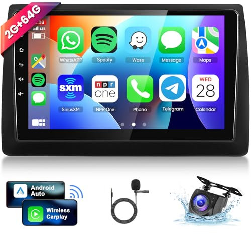 2G+64G Android 13 Radio Coche para FIAT Stilo 2002-2010, 9 Pulgadas HD de Pantalla Táctil Autoradio con Carplay Android Auto Inalámbrico GPS Wi-Fi USB Bluetooth Radio FM RDS Cámara Trasera