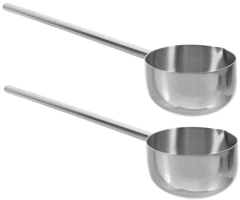 Cabilock 2pcs Stainless Steel Mini Oil Ladle Long Handle Spoon for Serving Sauce Gravy Soup Stove Top Use in Home Restaurant